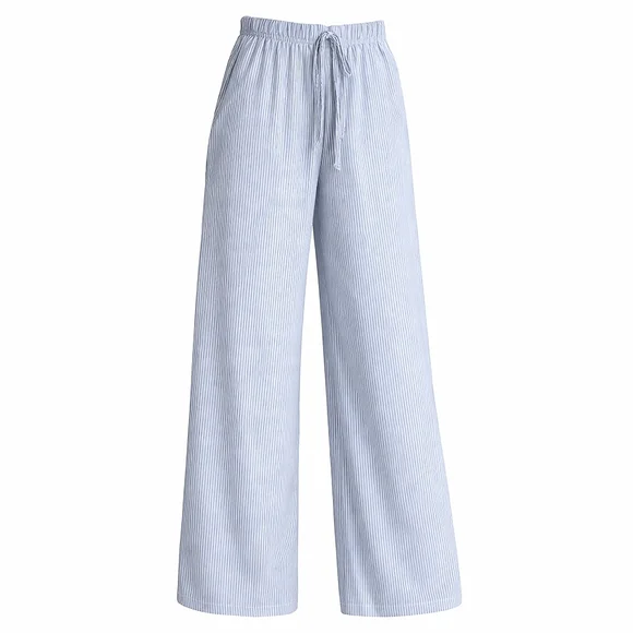 Light Blue and White Pinstripe Wide Leg Linen-Blwnd Pants - NWOT - Picture 3 of 6